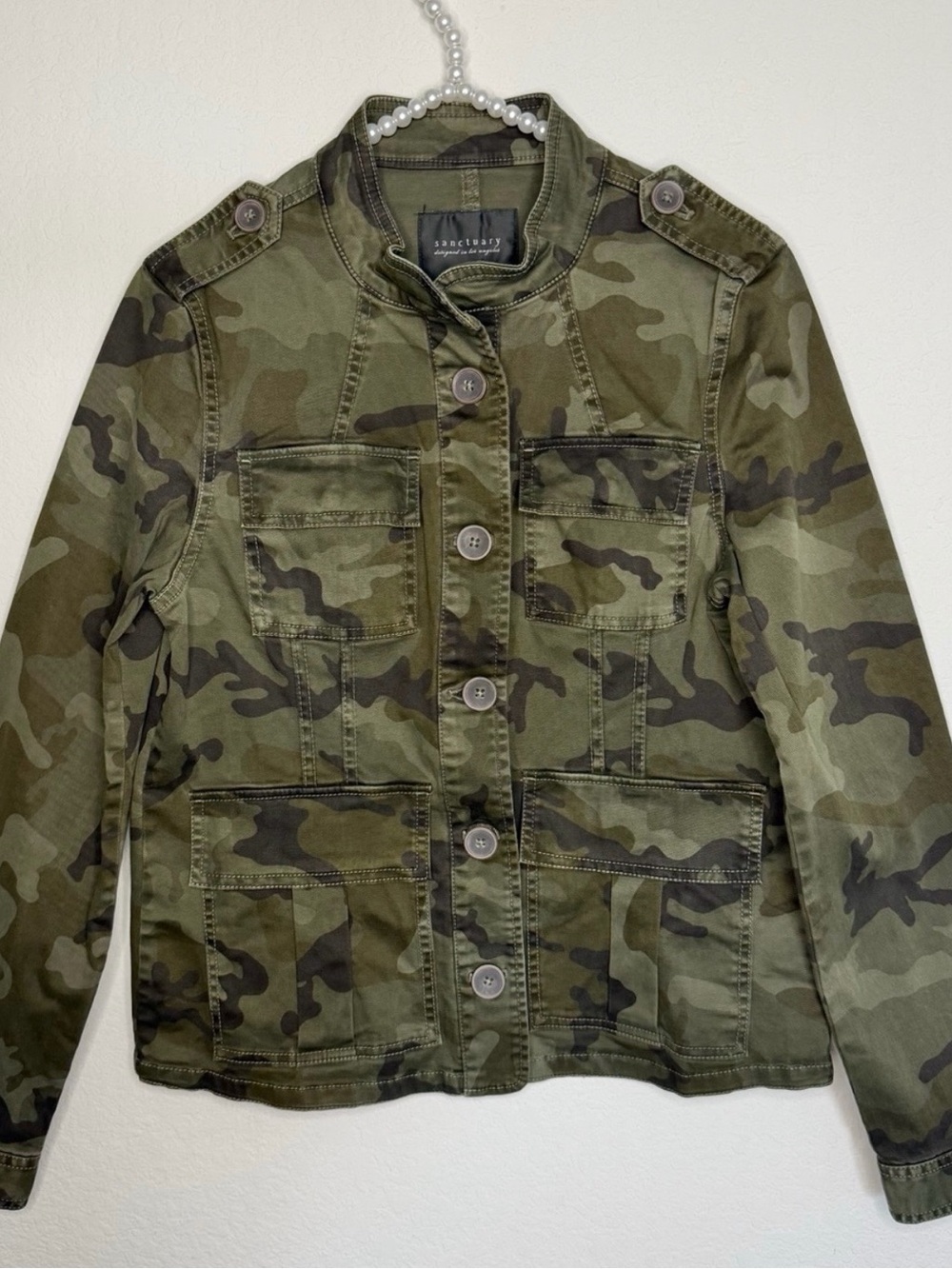 Sanctuary Womens Olive Camouflage Utility Jacket
